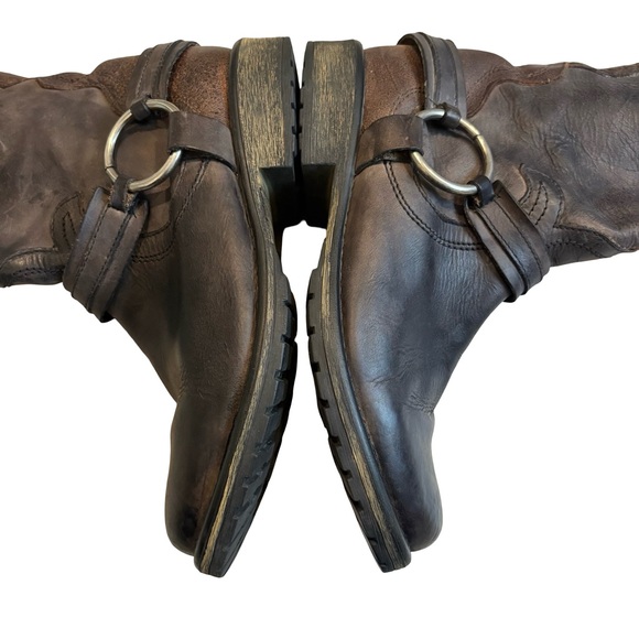 Steve Madden Judgemnt Distressed Black Leather Fleur-De-Lis Riding Boots, Sz 10 - Picture 14 of 16